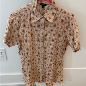 True Grit Beige Short-Sleeve Floral Button-Down Shirt